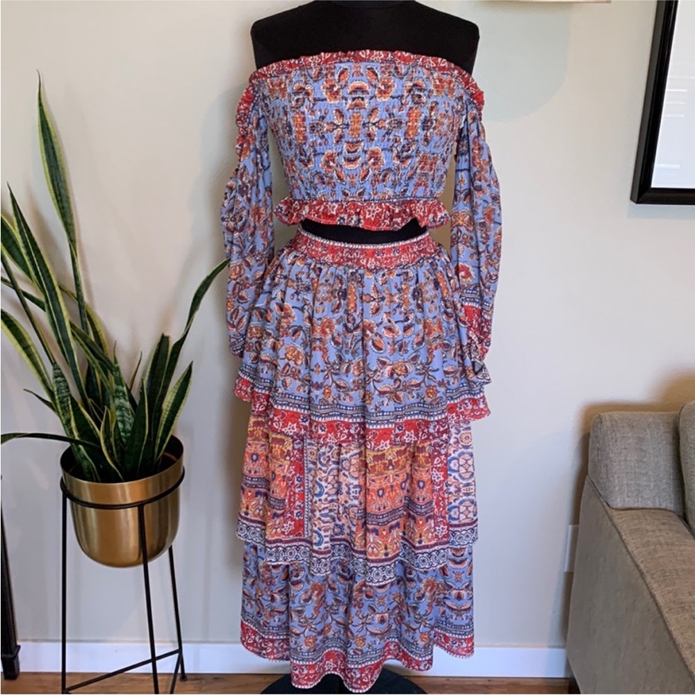 HER Bottari Boho 2 pieces set skirt & smocked crop top  castlecore gypsystyle
